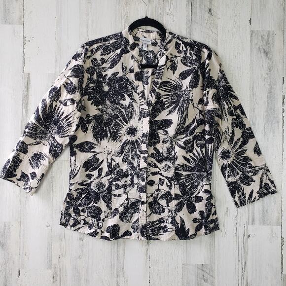 harvé benard Tops - Harve’ Bernard Linen Blend V-Neck Button Down Tailored Top Women’s Size Large